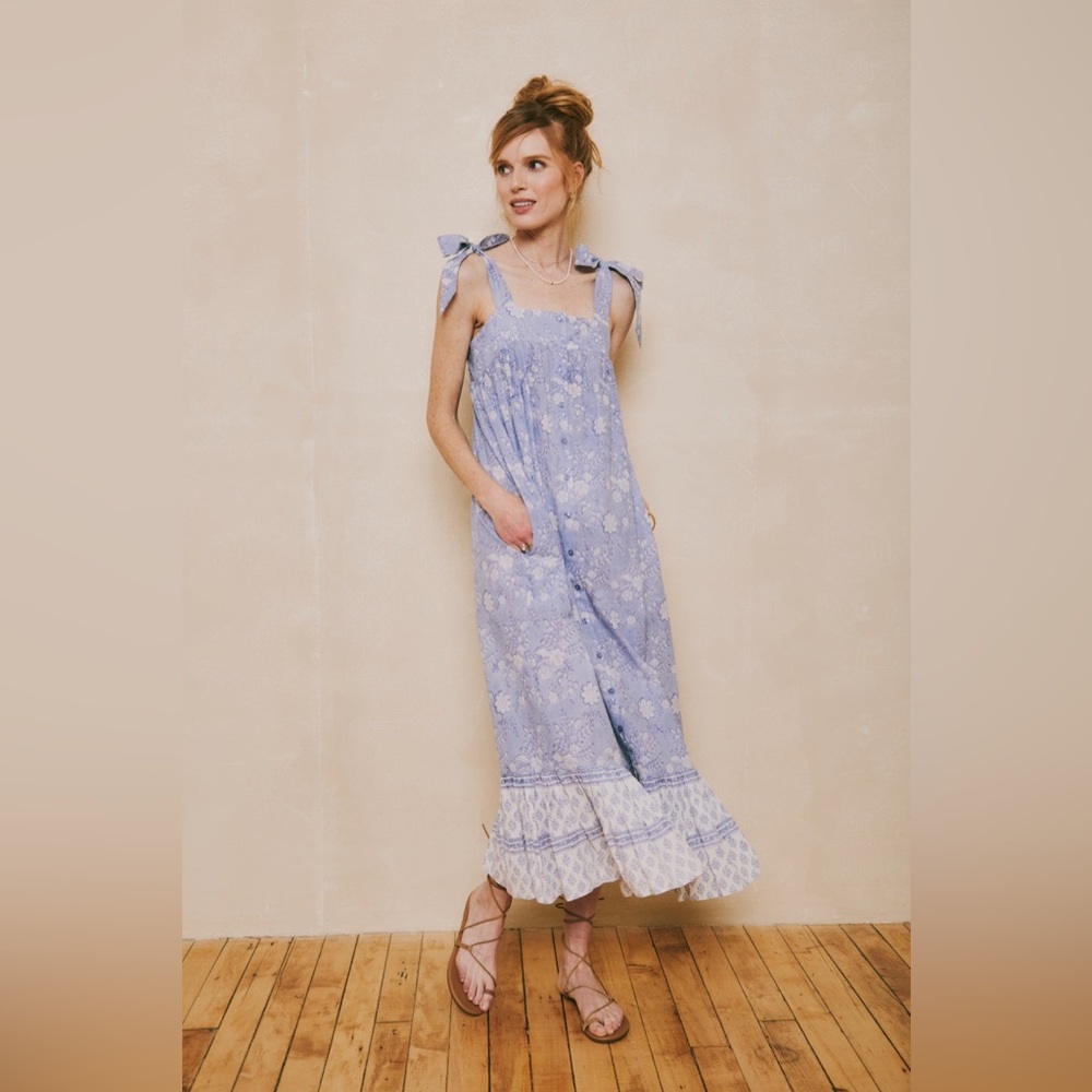 Ophelia & Indigo Maisy Dress Blue Floral Womens Size S